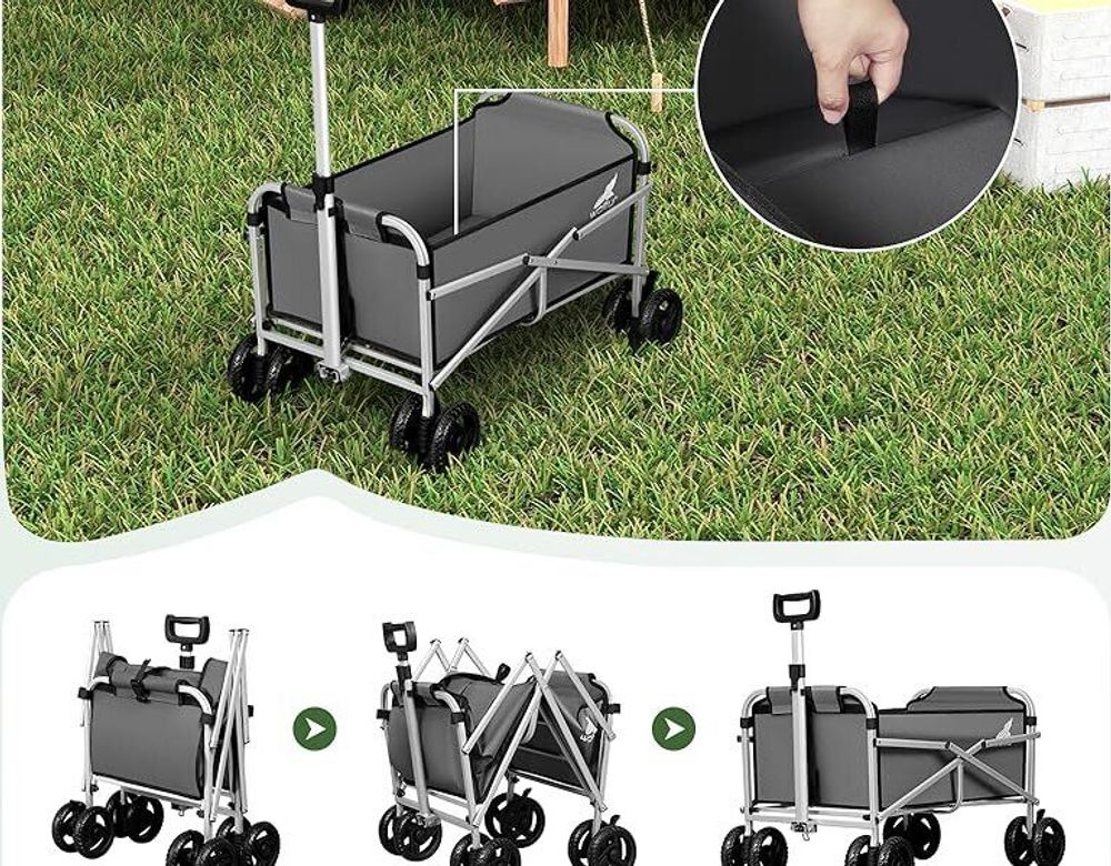 WOLTU Bollerwagen faltbar, mit Bremsen, Trolley, 80 kg belastbar : Dunkelgrau Farbe: Dunkelgrau