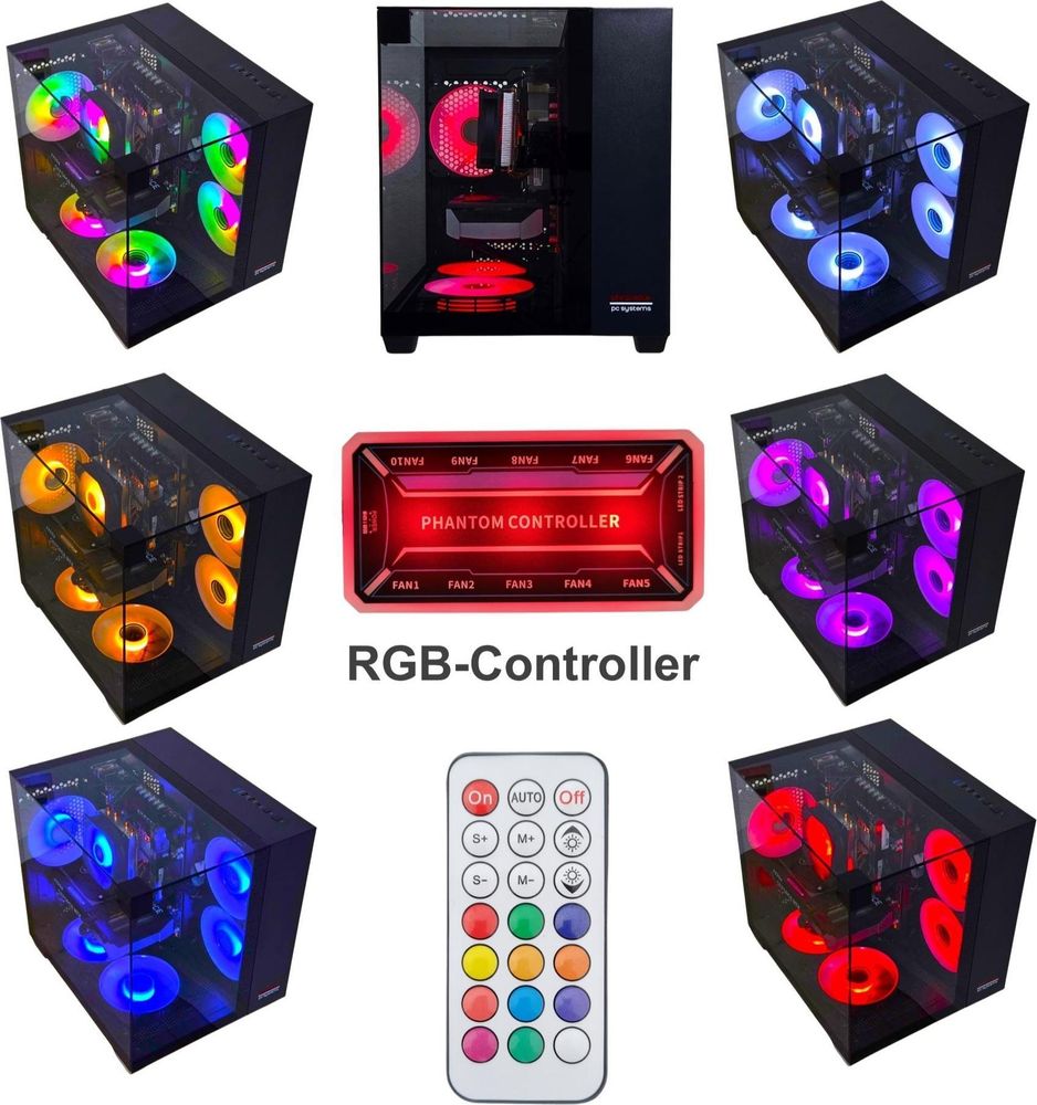 Gaming PC BLACK | NVIDIA RTX 5050 | 32GB RAM 500GB SSD | Intel 12 Core | RGB Lüfter mit Fernbedienung | Luftkühlung | WLAN 5 | Win 11 | TPM 2.0