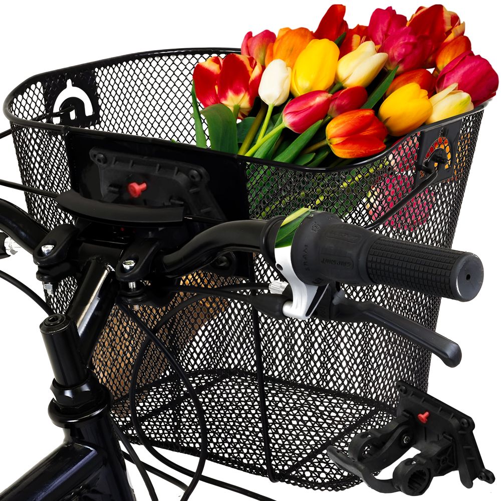 Fahrradkorb Vorne mit Halterung Klicksystem Lenkerkorb Citykorb mit Adapter Vorderradkorb Drahtkorb Einkaufskorb Engmaschig Fahrrad Schwarz Stahl Retoo