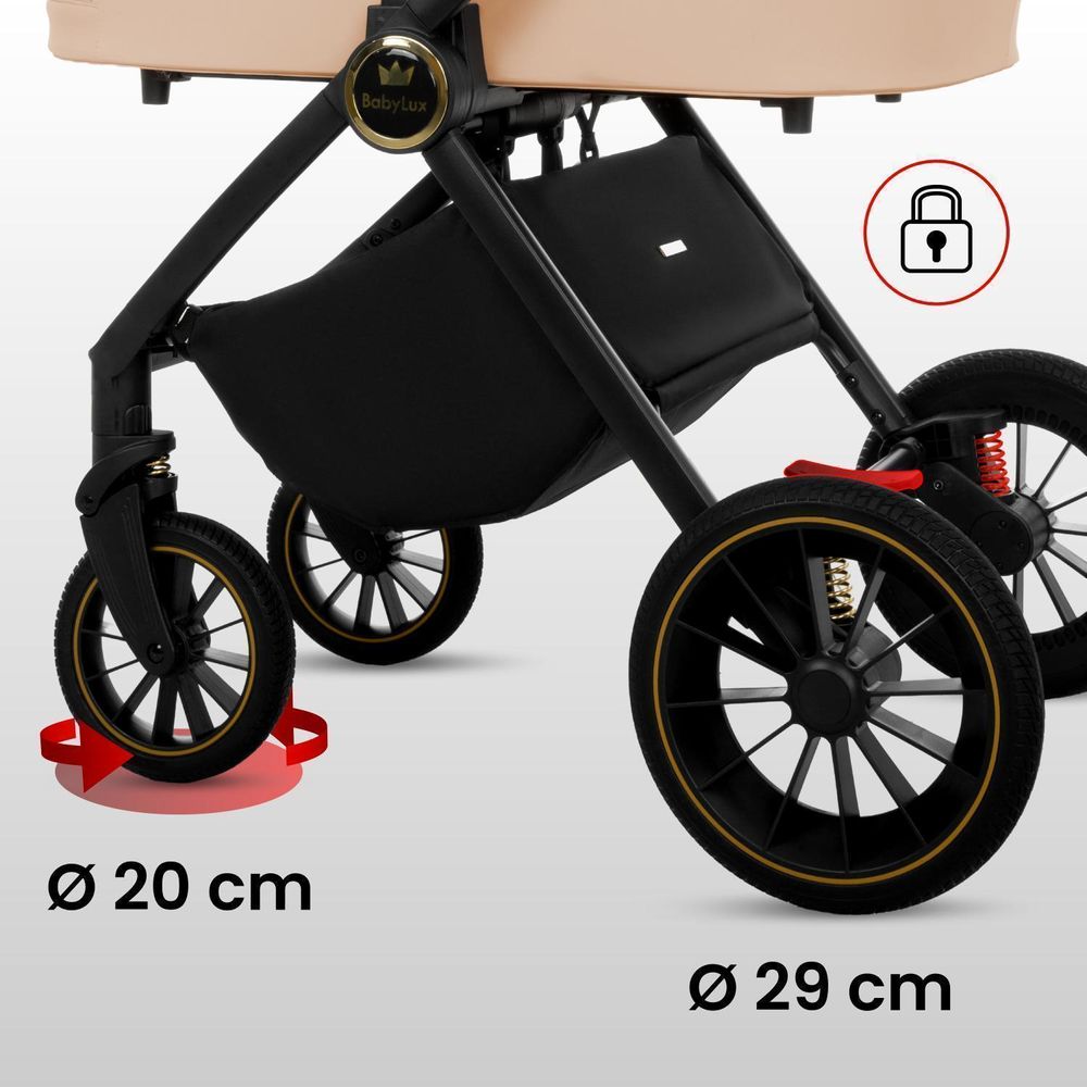 BabyLux® Passeggino Multifunzionale 3in1 ROSSO, Beige, Navicella, Passeggino, Seggiolino auto, Accessori, Leggero e Compatto, 0-22 kg, UV50+