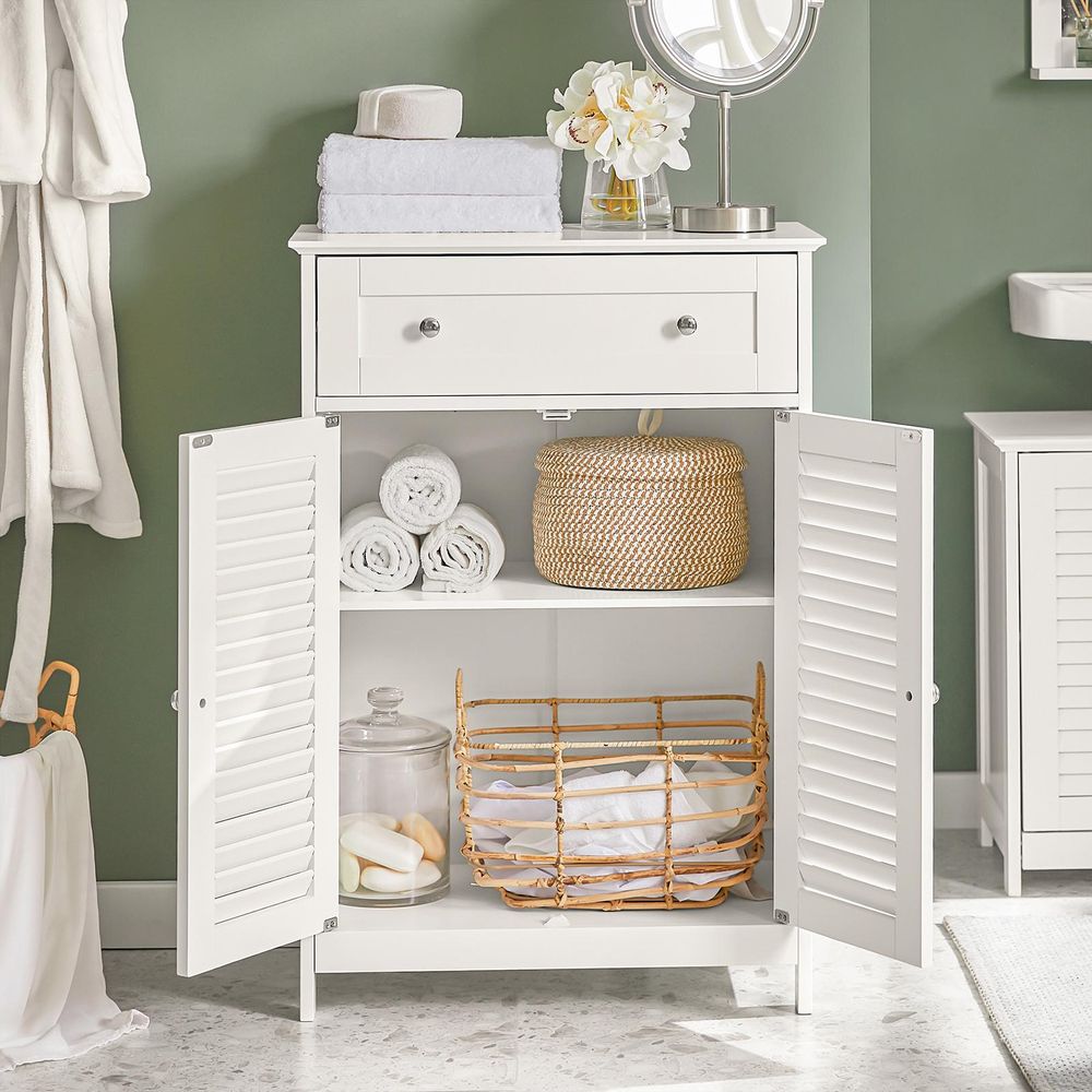 SoBuy Badezimmerschrank Kommode – Vielseitiges Badmöbel mit Schublade, feuchtigkeitsbeständig – Platzsparender Schrank Weiß, 60x87x35cm, FRG238-W