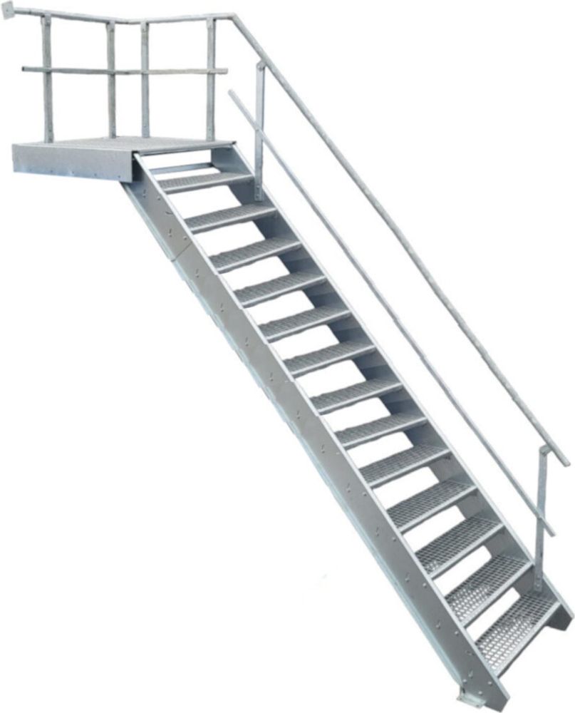 13 Stufen + Podest Stahltreppe mit Geländer rechts / Stufenbreite 100cm / Geschosshöhe 210-280cm