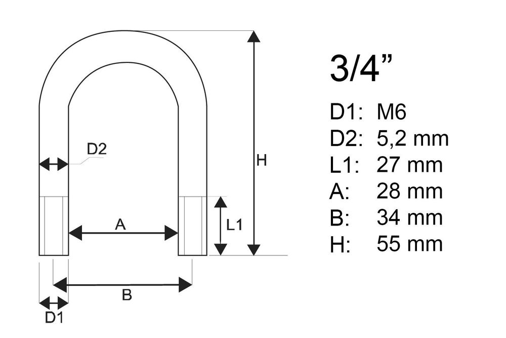 Pozinkovaná svorka typu B s maticami a podložkami M6 x 28 (3/4")