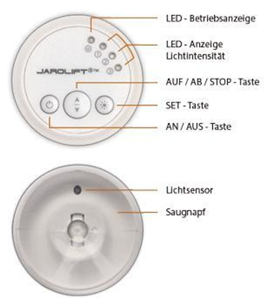 Jarolift Funk Sonnensensor / Lichtsensor TDSO, weiß Lichtsensor für automatische Rollladensteuerung, Helligkeitssensor mit Saugnapf, kabellos, Rolling Code