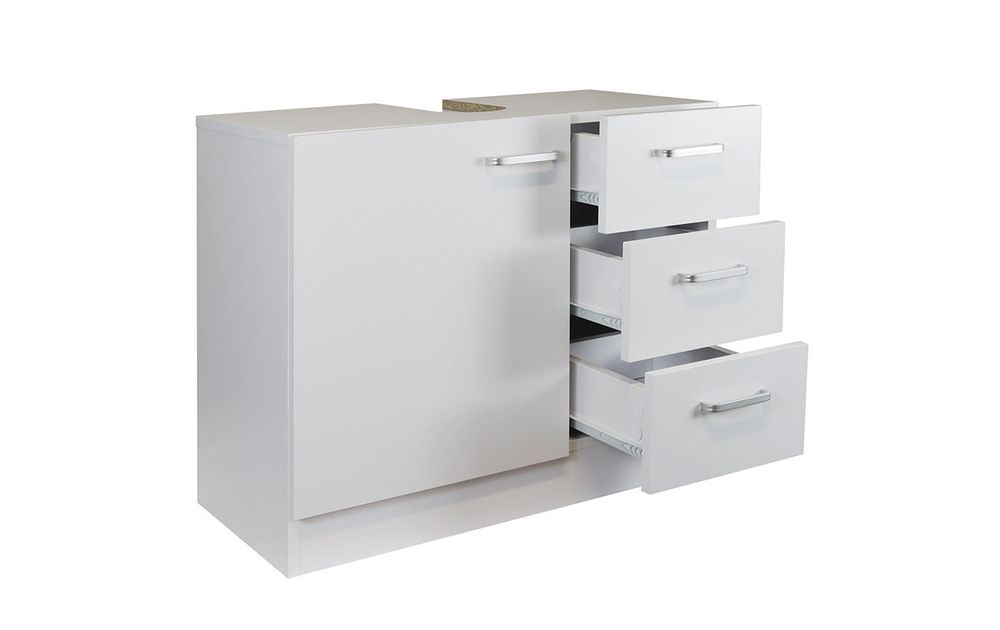 Waschbeckenunterschrank "Knut" polarweiß matt mit 3 Schubladen, Waschtischunterschrank 63x30x54cm