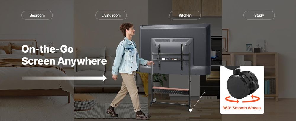 VEVOR Rollender TV-Ständer, Mobiler TV-Wagen für 35-100 Zoll LED/LCD/OLED Flach-/Curved-TVs, Tragbarer Monitorständer mit Rädern für bis zu 198 lbs für Wohnzimmer, Schlafzimmer, Büro, Außenbereich, Max VESA 800x600mm, 1-Layer Tray-b, 2 Halter-a