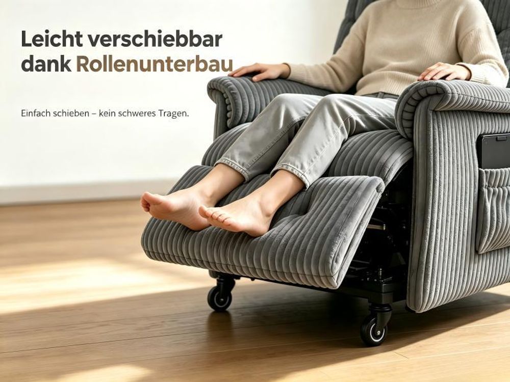 Elektrischer Relaxsessel mit 2-Motor, Liegesessel mit 360° Drehrollen,unabhängig verstellbare Rückenlehne & Fußstütze,