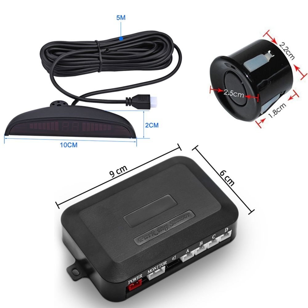 Einparkhilfe Auto Rückfahrwarner mit 4 Sensoren LED Anzeigen Akustische Einparkassistent Universal Parken Sensor System Einparkhilfe-Set zum Nachrüsten Retoo