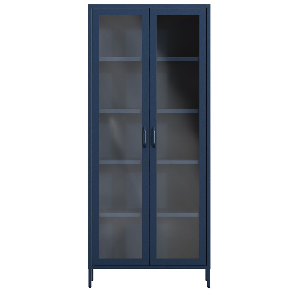 Vitrinenschrank Wohnzimmerschrank mit 4 Fachböden Vitrine Glitzernd Metall Dunkelblau