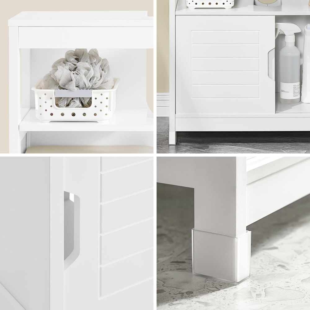 SoBuy Waschbeckenunterschrank Badezimmerschrank-Badschrank mit Fußpolster, Unterschrank Waschbecken-Kommode für Badezimmer, Badmöbel, Weiß FRG128-W