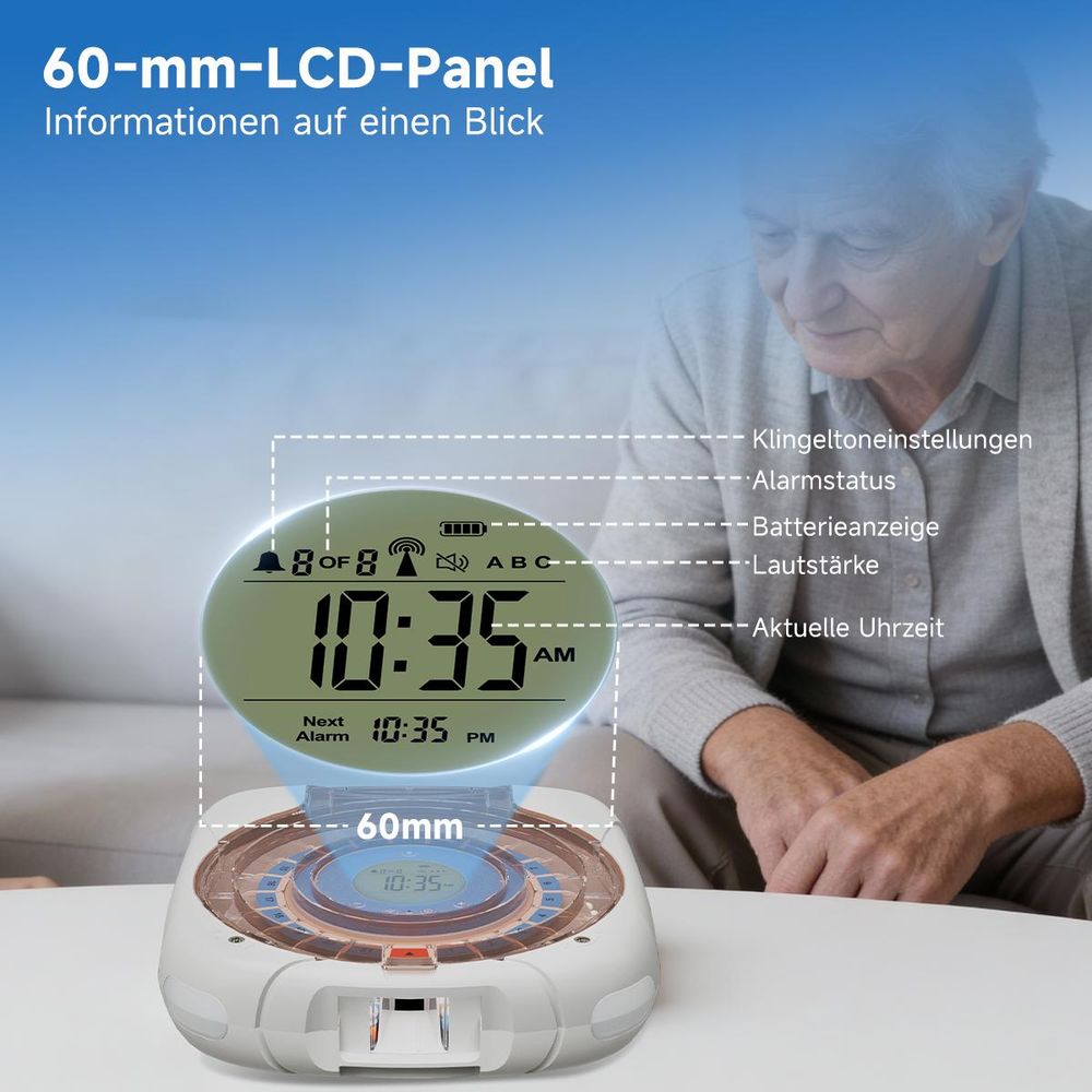 Retekess TH017 Smart-Pillenbox, Drahtlose WLAN-Kommunikation, Automatischer Pillenauswurf, 21 Pillenfächer, zwei Stromversorgungsoptionen,für Senioren