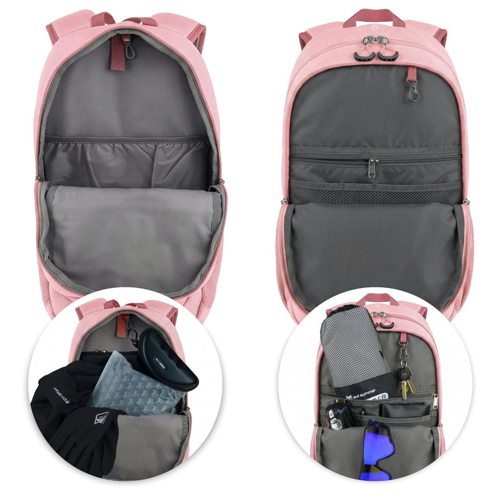 Plecak Turystyczny Trekkingowy Górski 25L EVI SPORT TRAILPACK Męski Damski Mocny Wodoodporny z Pokrowcem Laptop Miejski Rowerowy - różowy