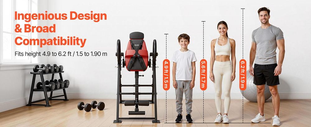 VEVOR Inversionstisch, 136 kg Tragfähigkeit, Schwerlast-Rückeninversionsliege, Inversionstisch mit Doppelrollen-Sicherung, Dekompressionstische für Schultern, Nacken, Rücken, 3-stufige Armlehnen-Pin-Einstellung