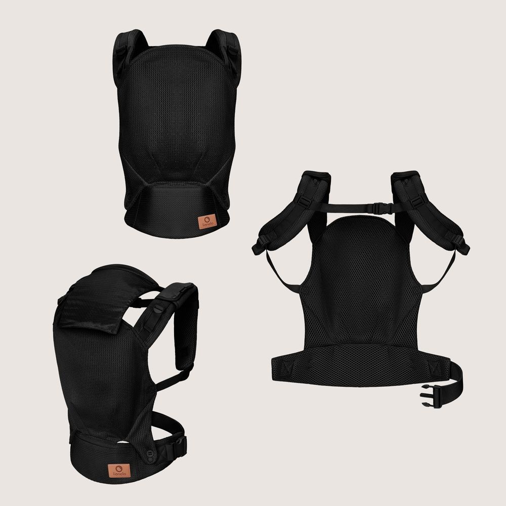 Margareet Air Ergonomische Babytrage, geeignet für Babys ab 4 Monaten bis 20 kg, 3 Tragemodi, atmungsaktives Gewebe, abnehmbare Kapuze - Schwarz