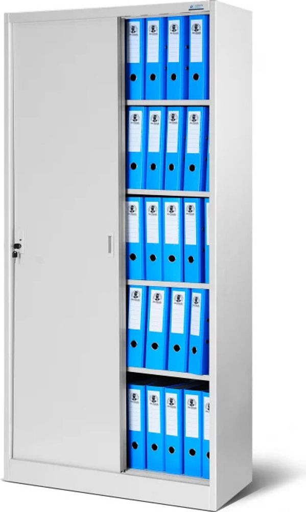 Aktenschrank Büroschrank mit Schiebetüren Stahlblech Fachböden Pulverbeschichtung abschließbar 185 cm x 90 cm x 40 cm Farbe: Grau