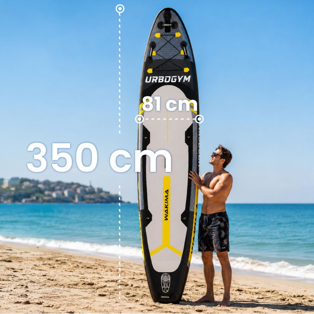 URBOGYM Wakima SUP Board 350 cm Grau, aufblasbares Komplettset mit 3 Finnen