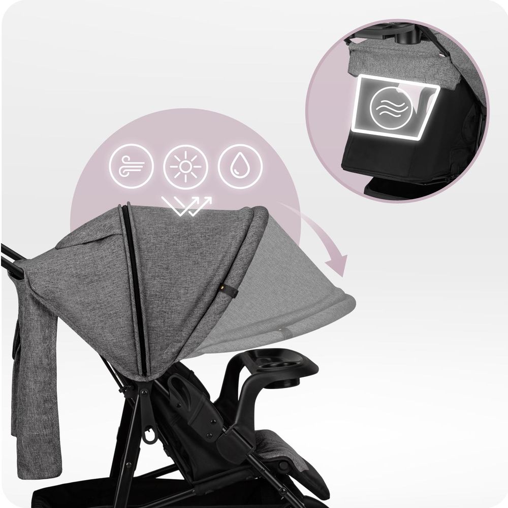 MoMi ISLA – Ultraleichter Baby Kompaktbuggy ab Geburt, verstellbar mit Sonnenverdeck, inkl. Organizer, Fußsack & Tasche, ideal für Reisen – Grau