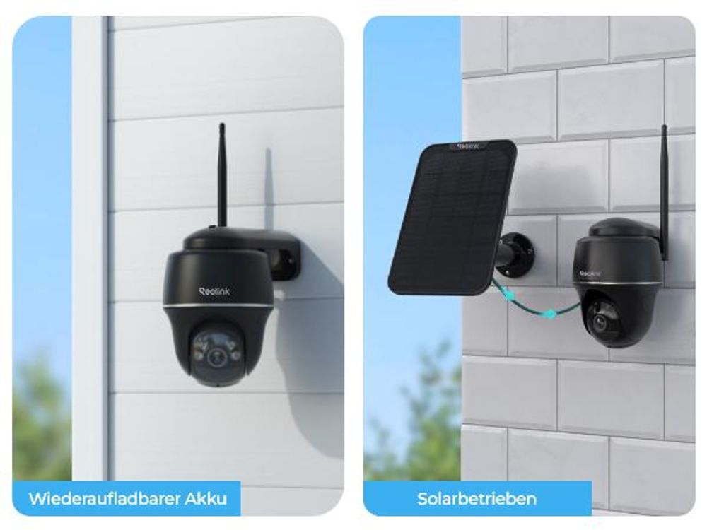 Reolink Argus PT, 2K+ 5MP PTZ Solar/Akku Überwachungskamera Outdoor, 2,4/5GHz WiFi, Personen/Fahrzeugerkennung, 2-Wege-Audio, Schwarz