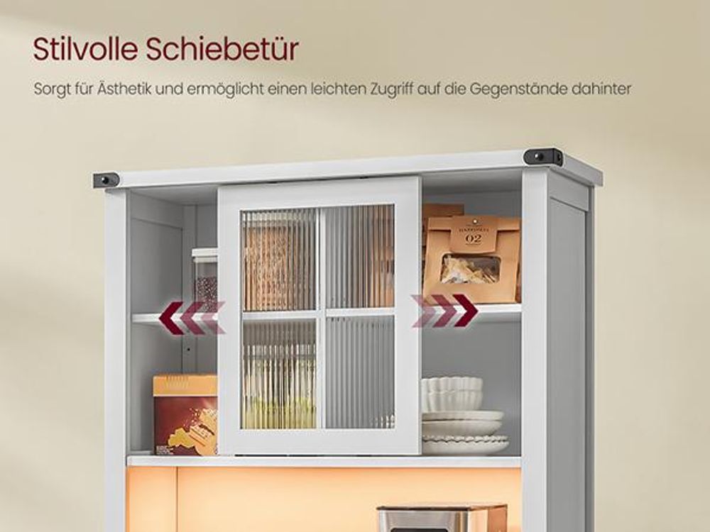 VASAGLE Sideboard mit Beleuchtung und Ladestation, Küchenschrank, Aufbewahrungsschrank, mit Türen und Schubladen, 39,5 x 80,4 x 180,6 cm