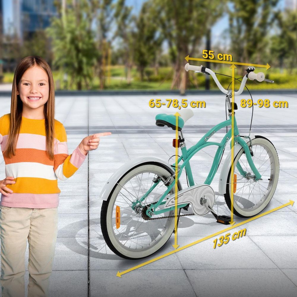 Actionbikes Kinderfahrrad Cruiser 20 Zoll | Kinder Mädchen Jungen Jugend Fahrrad - V-Brake Bremsen - Kettenschutz - Seitenständer - 6-9 Jahre (Türkis)