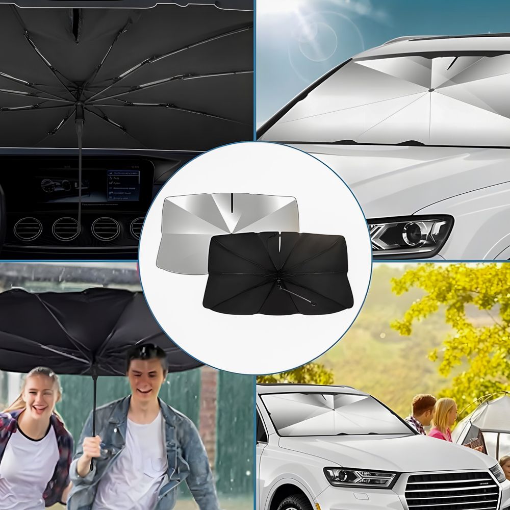 Sonnenschutz Auto Frontscheibe 360° Drehbar, Windschutzscheibe Sonnenschutz mit UV-Schutz, Verstellbarer Stange für KFZ, LKW, SUV 110 x 65 cm Retoo
