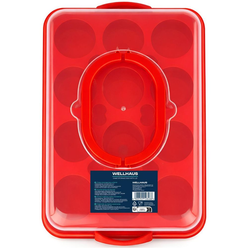 WELLHAUS Kuchenbehälte Rot 31x10cm – Transportbox mit Deckel