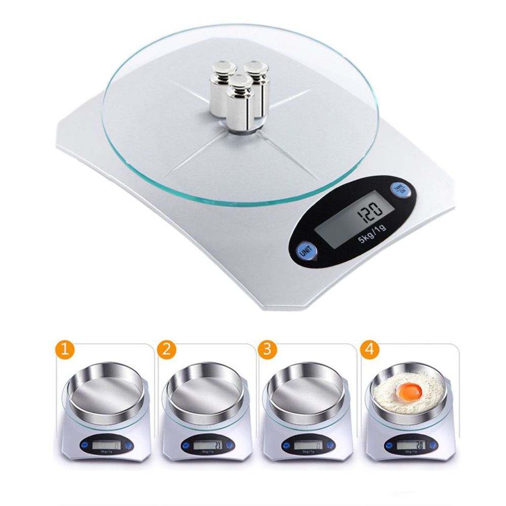 Küchenwaage Digital bis 5kg mit LCD Display Elektronische Waage Feinwaage Digitalwaage Präzision Briefwaage Haushaltswaage Tara Silber Glas Retoo