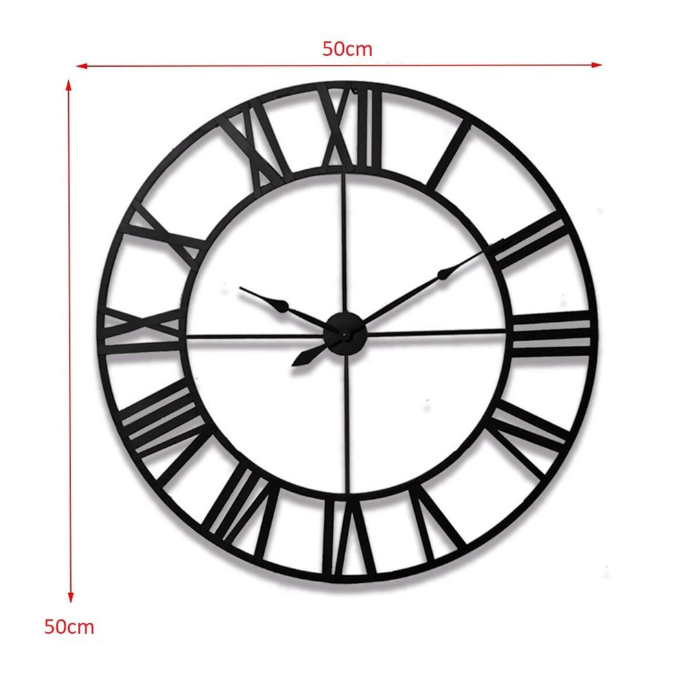 Große Wanduhr mit römischen Ziffern - Vintage - Retro - Klassisch - 50 cm - Schwarz, Retoo