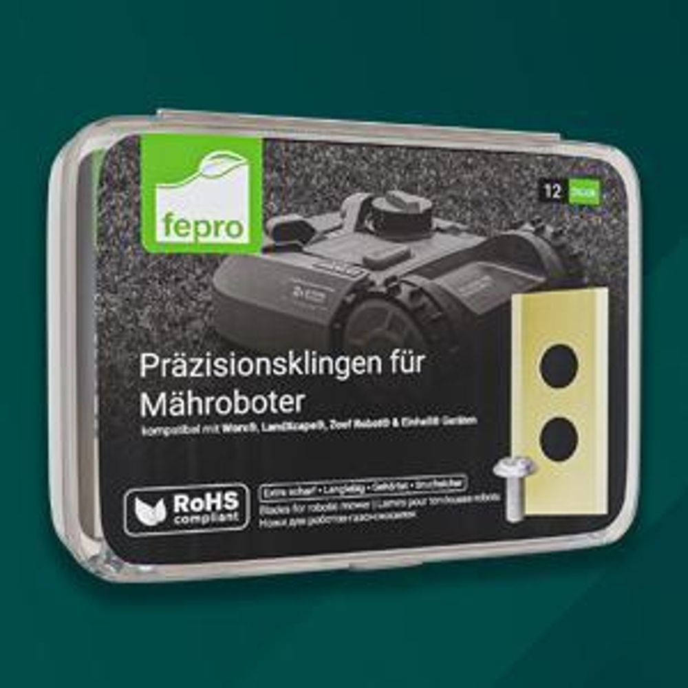 Fepro® Profi Ersatzmesser für Mähroboter - kompatibel mit WORX, LandXcape, Zoef Robot und Einhell - 12 Stück, Universal Ersatzklingen für Rasenroboter Messer Messerset Mähroboterklingen