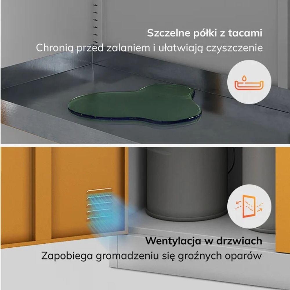 Jan Nowak Szafa środowiskowa Szafa na substancje niebezpieczne Szafa na środki ochrony roślin Szafa na chemikalia Szafka na środki opryskowe MARIA 185 x 90 x 40 cm szaro-żółta