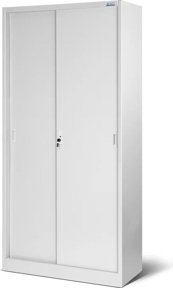 Aktenschrank Büroschrank mit Schiebetüren Stahlblech Fachböden Pulverbeschichtung abschließbar 185 cm x 90 cm x 40 cm Farbe: Grau