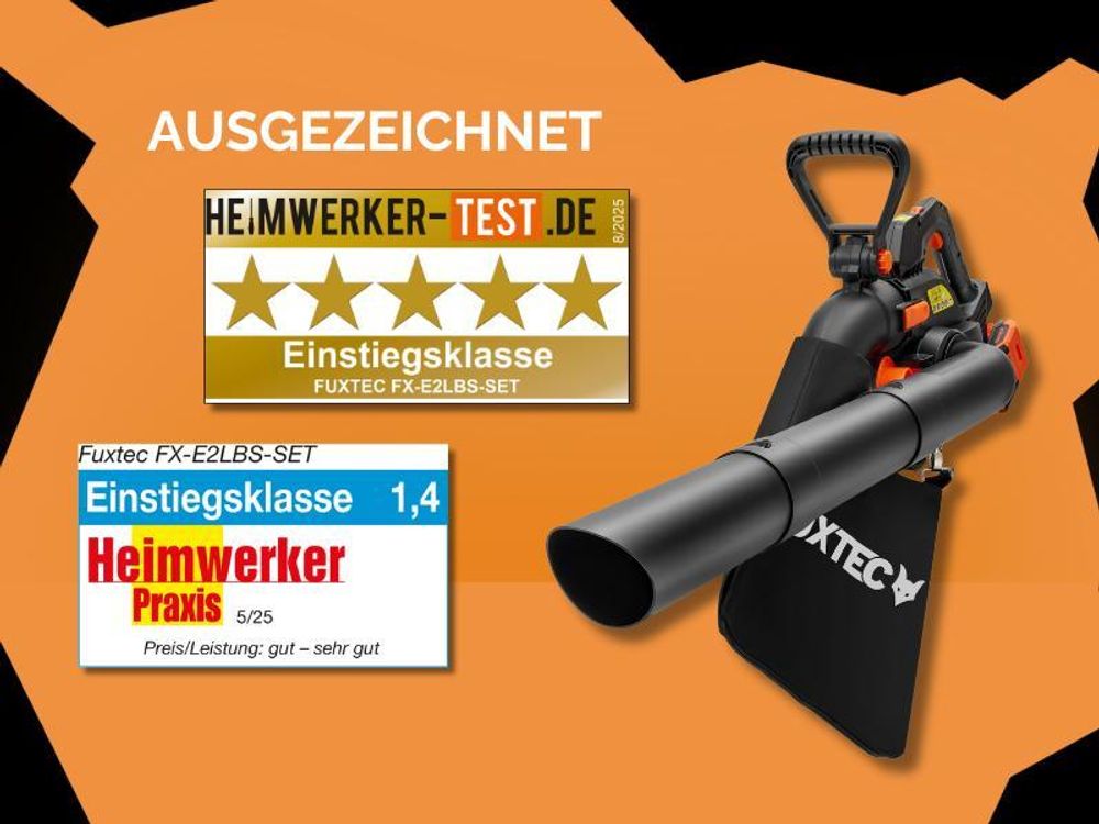 FUXTEC 2in1 Akku Laubbläser FX-E2LBSSET - 40Volt  Laubsauger |Laubhäcksler | 685m³/h | inkl. Laubfangsack | Ergonomischer Griff | mit Akku/ Ladegerät