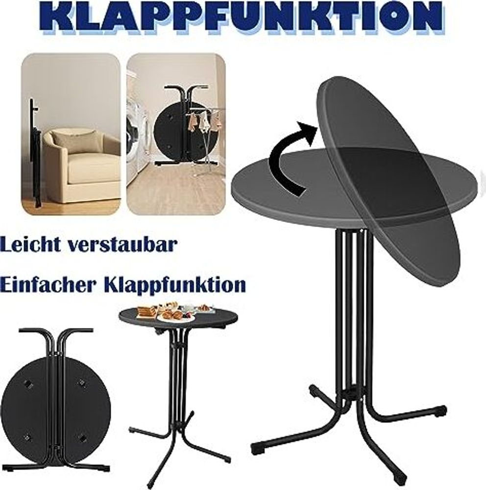 NAIZY Stehtisch Klappbar Stehtische Bistrotisch Ø 80cm Rund Indoor Outdoor Gartentisch Partytisch für Veranstaltungen, Bars, Clubs oder Restaurants(Schwarz)