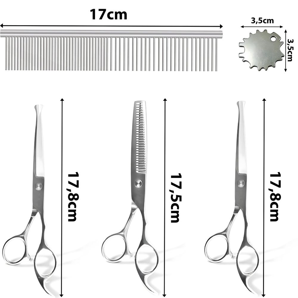 Scheren set Hundeschere mit Rundspitze Kamm Fellpflege-Set mit etui, Effilierschere, Fellschere, für Hunde Katzen Haustier zubehör Edelstahl Retoo