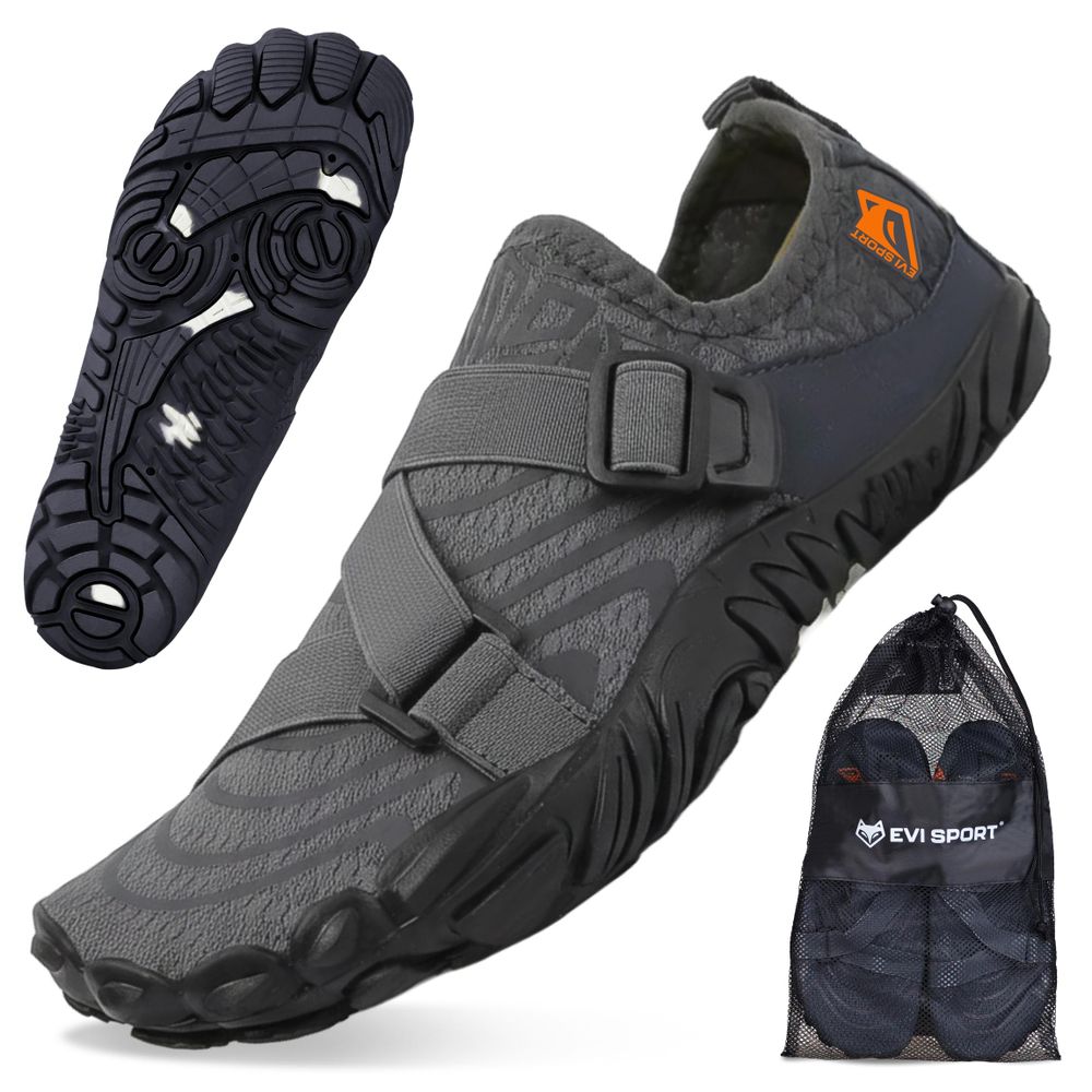 Wasserschuhe Badeschuhe Herren EVI SPORT WaveRunner 43 Verstellbar Seeigelschutz Schnelltrocknend Grau Schwimmschuhe Strandschuhe