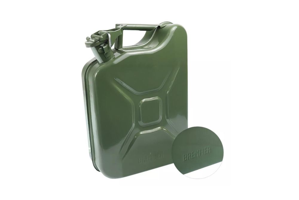 HERMON Metallkanister 10 l, grüner Benzinkanister für Auto und Garten