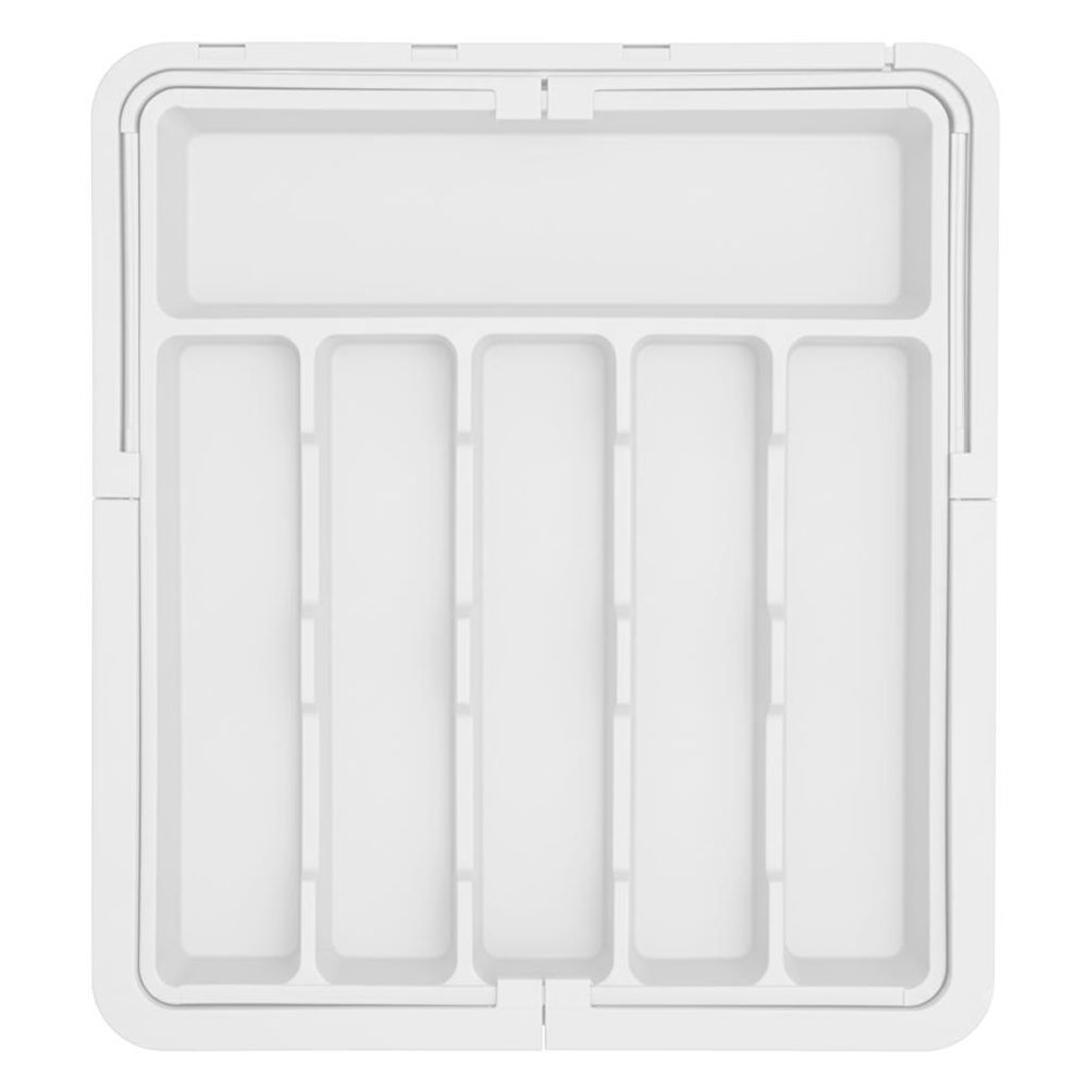 WELLHAUS – Ausziehbare, verstellbare Besteck- und Küchen­schubladen-Organizer – flexibles Raum­wunder für Ihre Küche ( Weiß, 33 x 37 cm -> 56 x 48 cm)