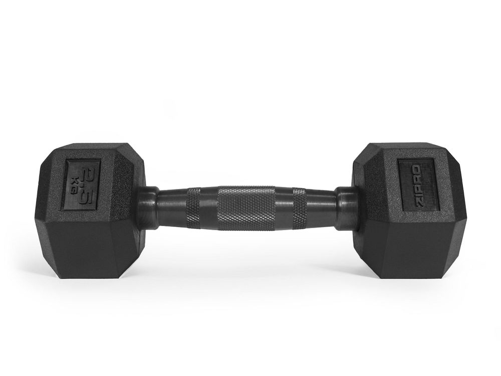 ZIPRO HEX Hantel 2,5 kg Gummiert – Kurzhantel Hexagonal für Aerobic, Fitness & Reha – Rutschfester Chrom-Griff & Bodenschutz – Profi Hantel Schwarz