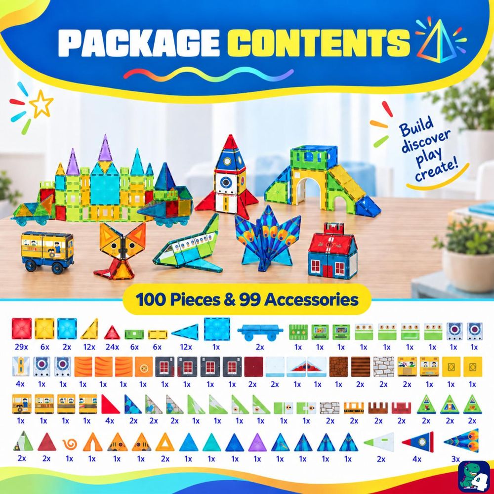 Zawartość zestawu klocków magnetycznych Fits4Kids