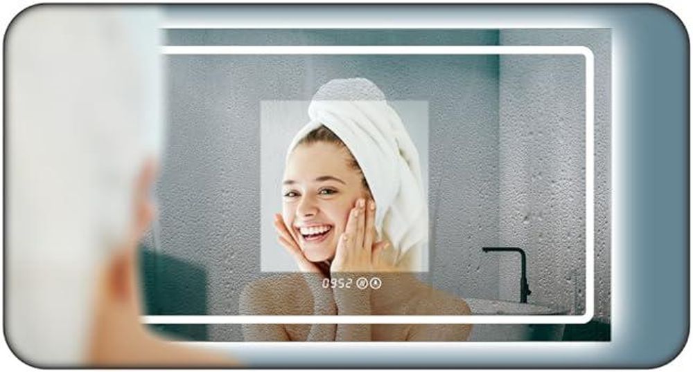 HOKO ANTIBESCHLAG LED Badspiegel 100x60cm+Uhr+Lichtwechsel Warmweiß-Kaltweiß-Neutral. Licht mit Touch Schalter/Wandschalter einschaltbar. Bochum