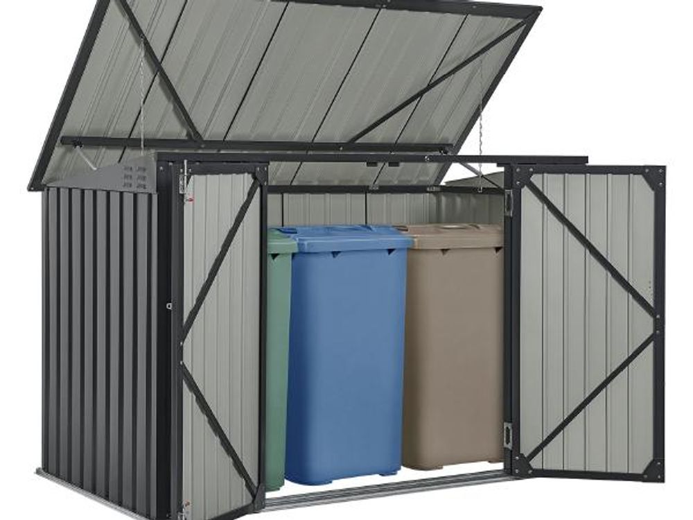 Juskys 3er Mülltonnenbox Namur 3 x 120 Liter Tonnen - 2 m² - 2 große Türen - Metall Mülltonnenverkleidung Müllbox Müllhaus Aufbewahrungsbox