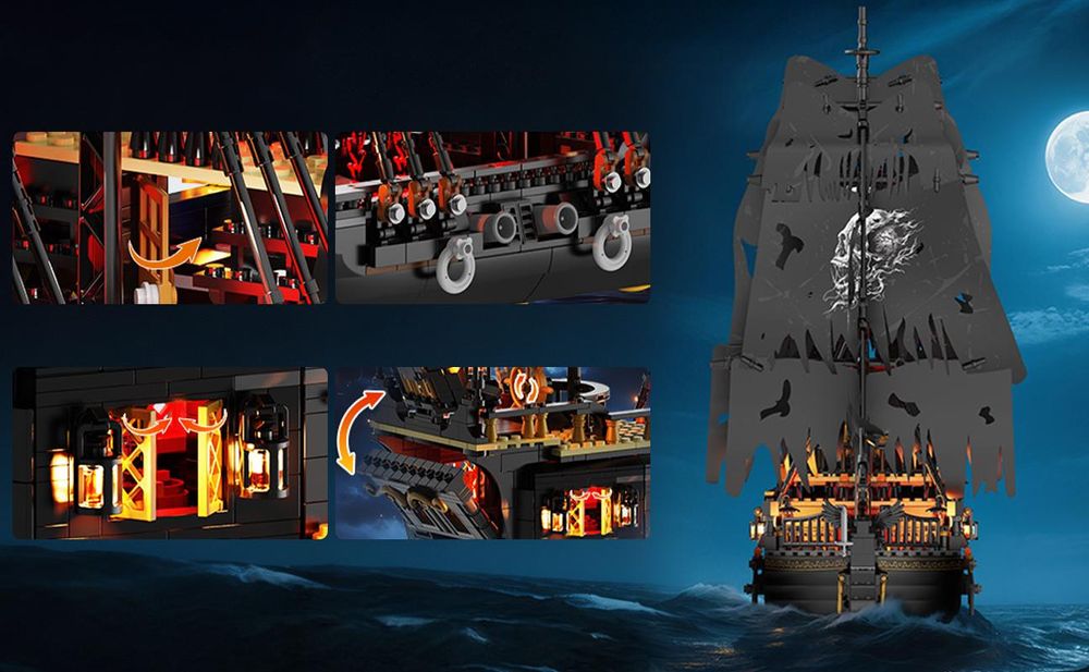 Piratenschiff Baustein Set mit Lichtern, Pearl Piratenschiff Modell Spielbausteine