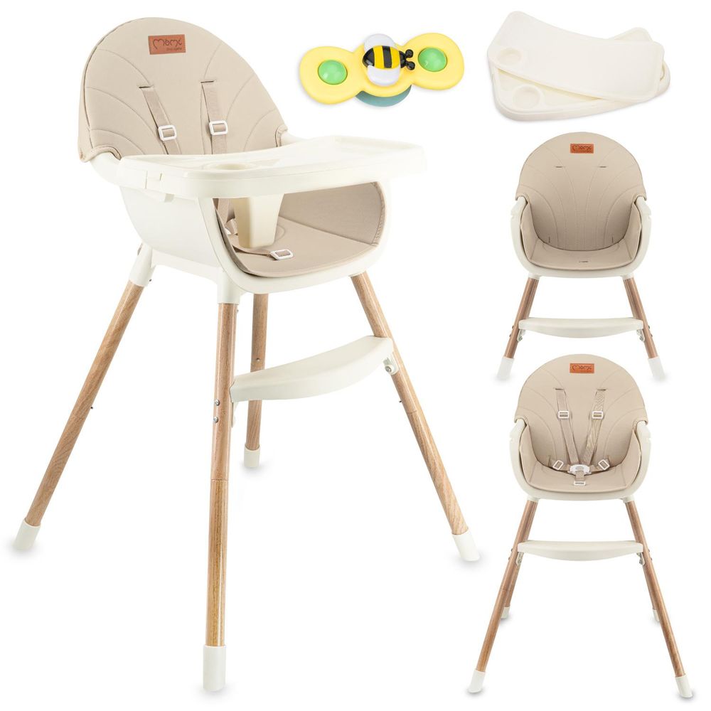 MoMi REKI – Evolutiver Baby Hochstuhl mit 2 Sitzpositionen & spülmaschinenfester Tablett, 6–36 Monate, bis 20 kg – Beige