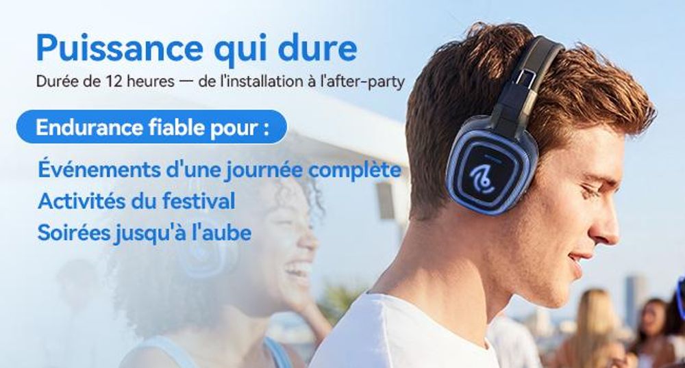 Casque sans fil Retekess TA004S Silent Disco, système audio version améliorée, 6 canaux avec Bluetooth, pliable, pour la télévision, le yoga et la méditation