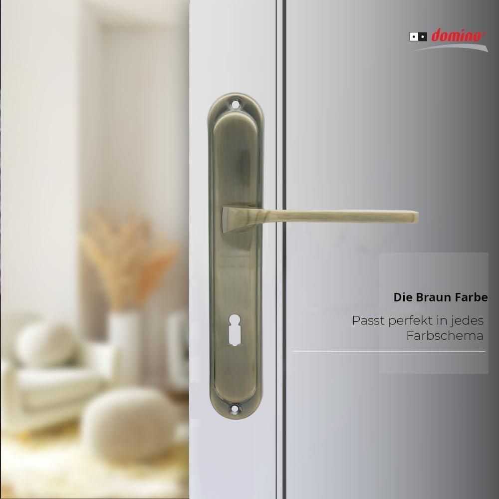 DOMINO Türgriff 72 Drückergarnitur BB-Buntbart Set | Tür-klinke für Zimmertür, Bürotür, Kellertür & Innentür | L-Form | Aluminium | Bronze | TIPO M3 |
