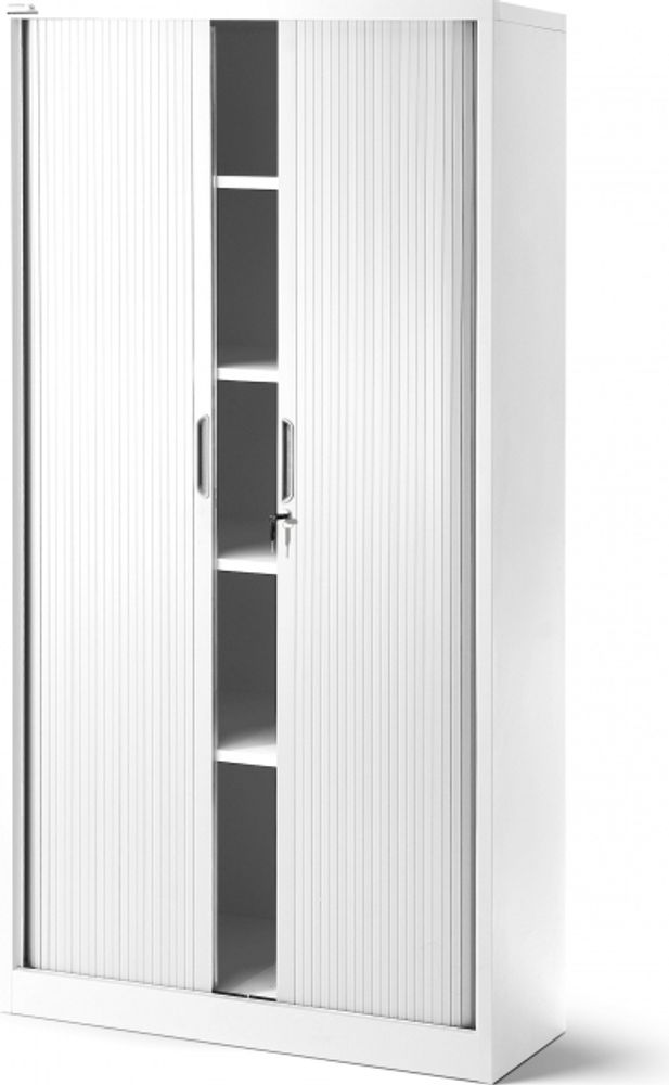 Rollladenschrank T001 Jalousieschrank Aktenschrank Büroschrank 4 Fachböden Rolltür abschließbar 185 cm x 90 cm x 45 cm Farbe: Weiß