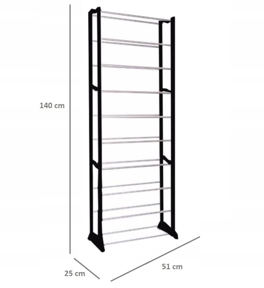 Schuhregal Schuhablage mit 10 Böden Schuhständer aus Metall Schuhschrank für 30 Paar Schuhe Stapelbaren Schuh-Organizer 140 x 25 x 51cm Schwarz Retoo