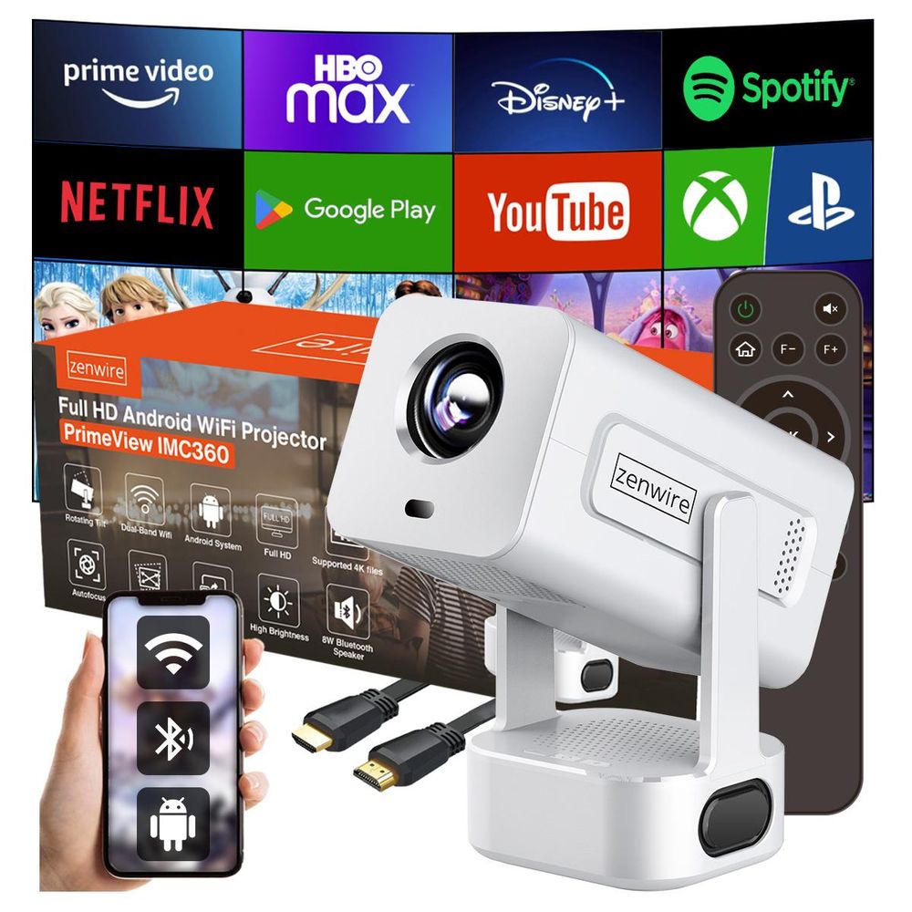 Mini-Projektor - Tragbar - Android 13-Projektor - WLAN - 360° drehbar - Full HD 4K - Für Smartphones