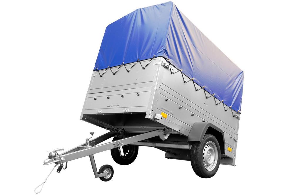 PKW-Anhänger 200x125 UNITRAILER GARDEN 201 KIPP mit Bordwandaufsatz und blauer Hochplane