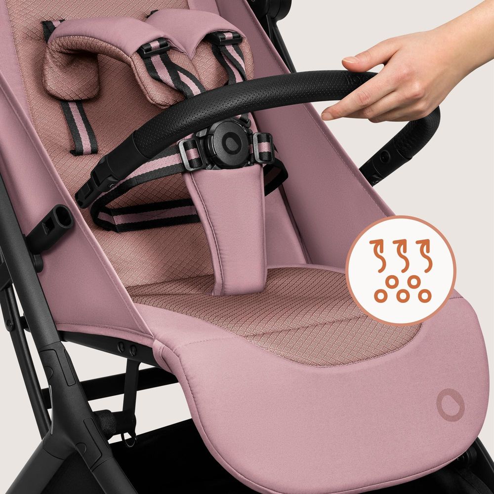 Lionelo Sia Buggy ultraleicht 5,9 kg, kompakt klappbar 18x51x49 cm, Einhand-Faltung, UPF50+, ER-Räder, Dri-Seat, Zubehör-Set - Rosa